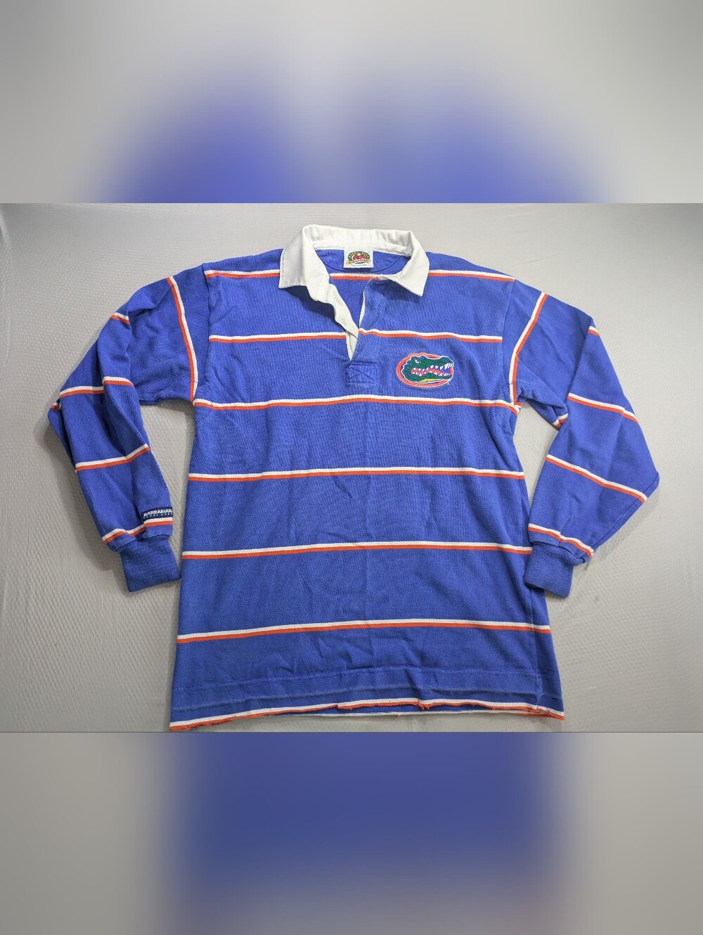 Vintage Florida Gators Shirt Mens L Blue NCAA Football Barbarian Rugby Stripe
